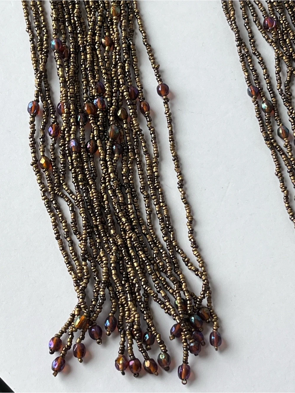 Brown Beaded Long Statement Necklace Tassels Lariat
